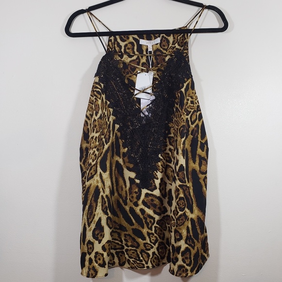 Wayf Tops - NWT WAYF Leopard & Lace Strappy Tank, sz 2X